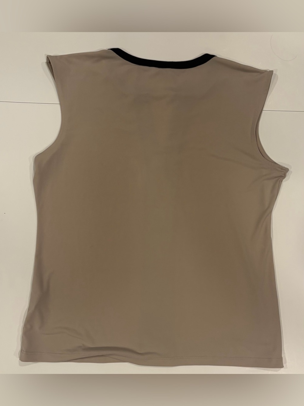 Calvin Klein Taupe Sleeveless Top with Black Trim and Placket - Sz Large - Picture 2 of 7